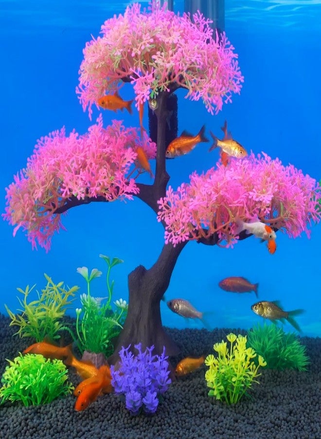 SLOCME Pink Cherry Blossom Tree Aquarium Decor Set - 10 Pcs Artificial Plastic Plants for Fish Tanks, Betta & Goldfish Hiding Accessories, Realistic & Safe Aquarium Decorations (Pink) - Image 2